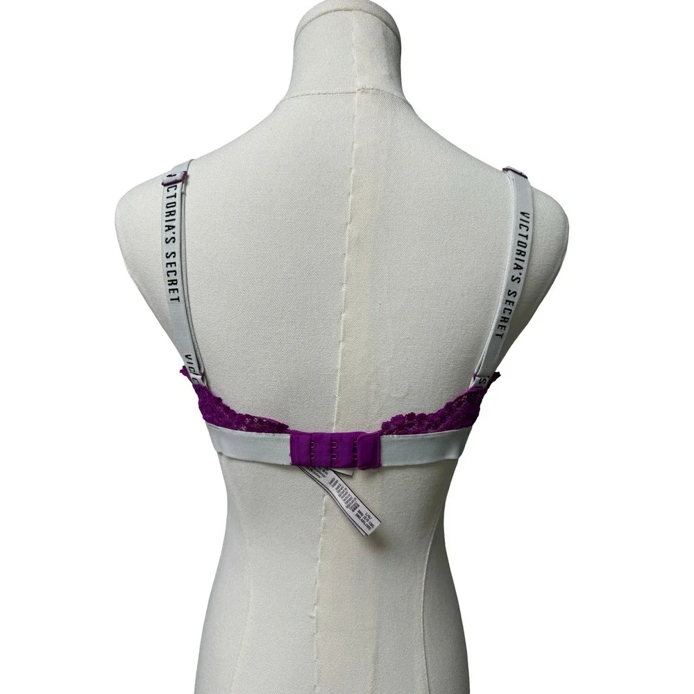 Victoria's Secret Bralette Womens Large Purple Lace Logo Strap Wireless Lingerie